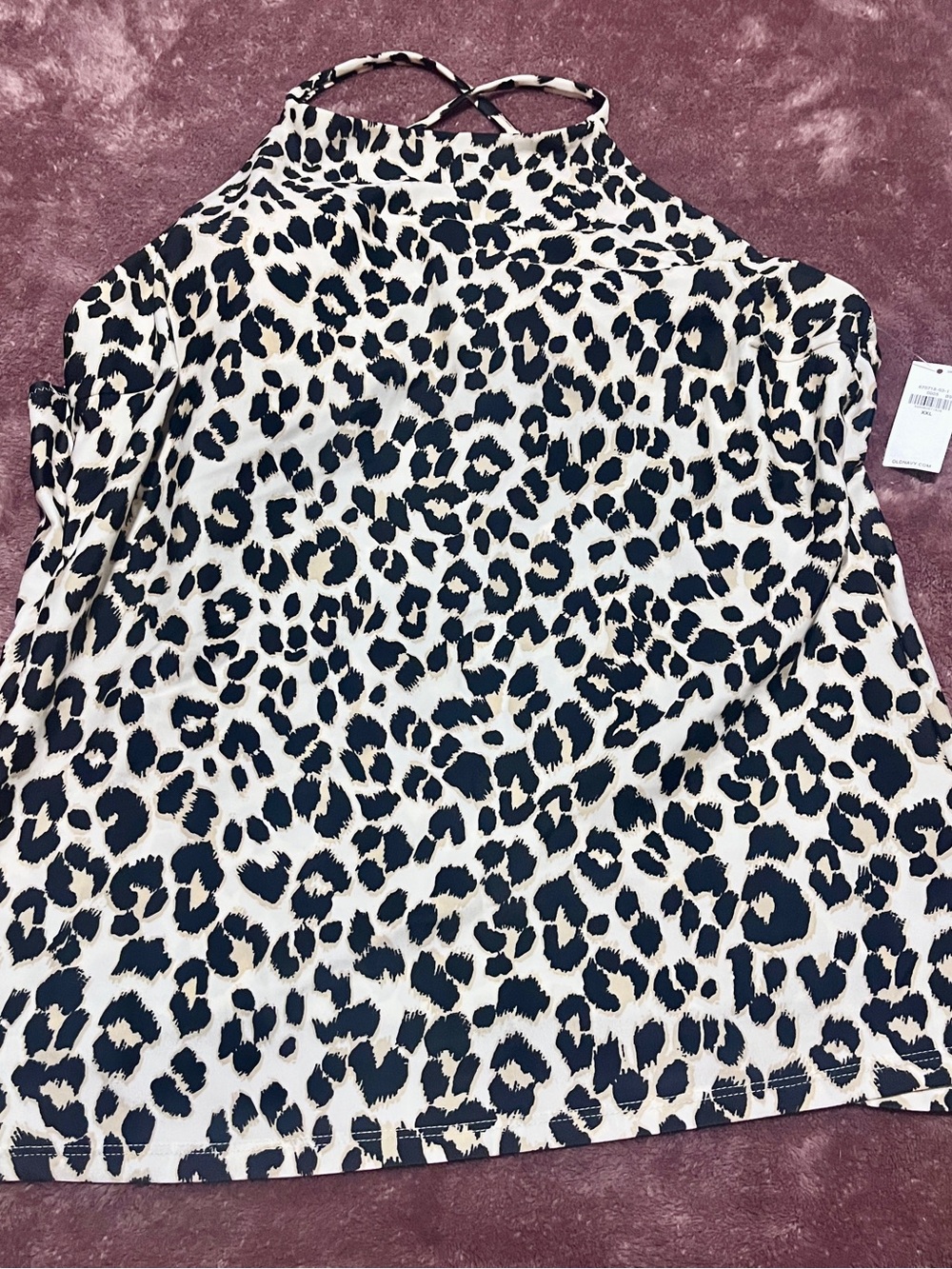 Old Navy Leopard Print High-Neck Tankini Swimsuit Top - Black & Cream